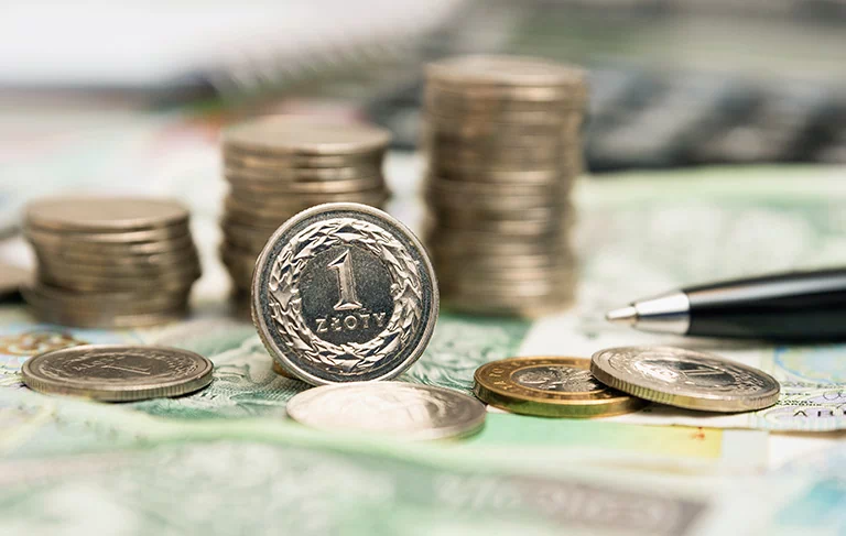 monety poukładane na biurku